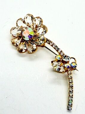Verified Juliana D&E AB Rhinestone Long Stem Flower Brooch Pin Book Pc Vintage